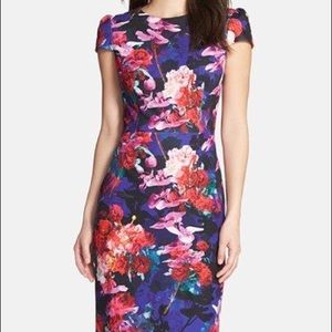 Betsey Johnson Scuba Floral Sheath Midi Dress